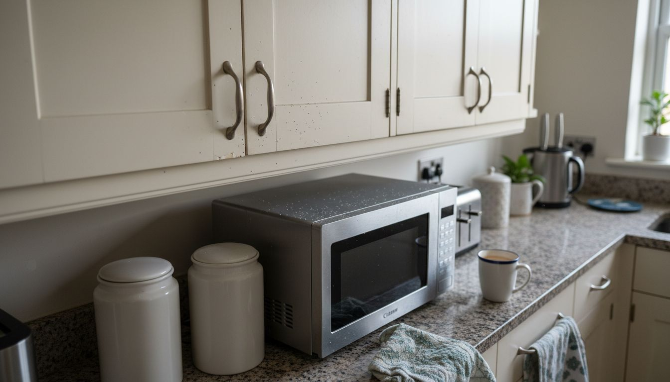 Fine paint specks on kitchen appliances