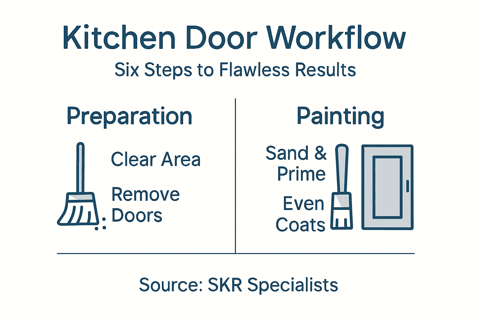 Infographic summarizing kitchen door painting steps