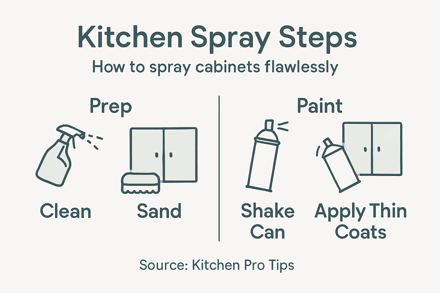 Infographic outlining kitchen spray paint steps