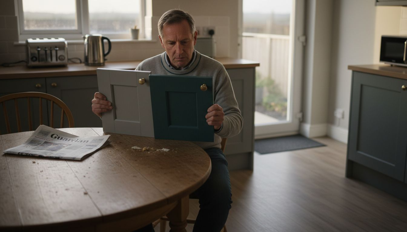 Homeowner reviewing cabinet colour samples