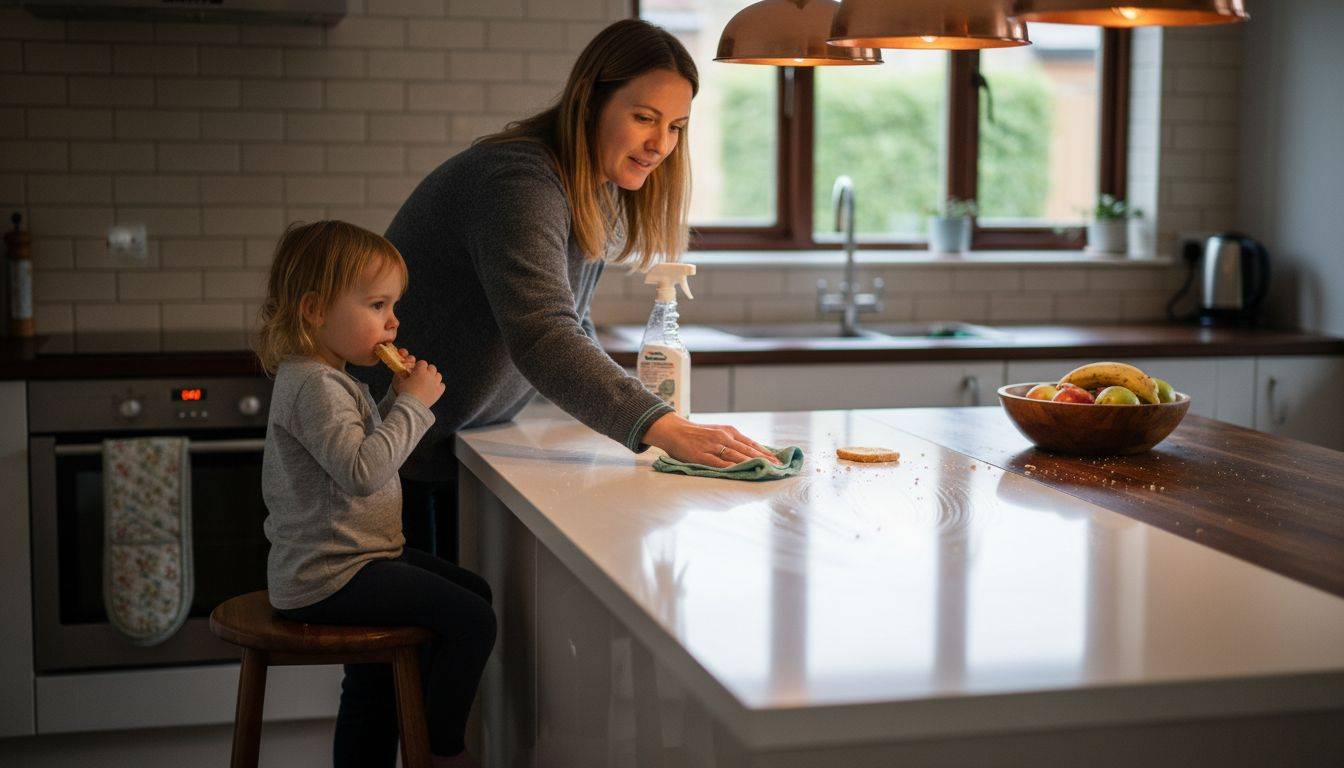 Family cleaning gloss kitchen island