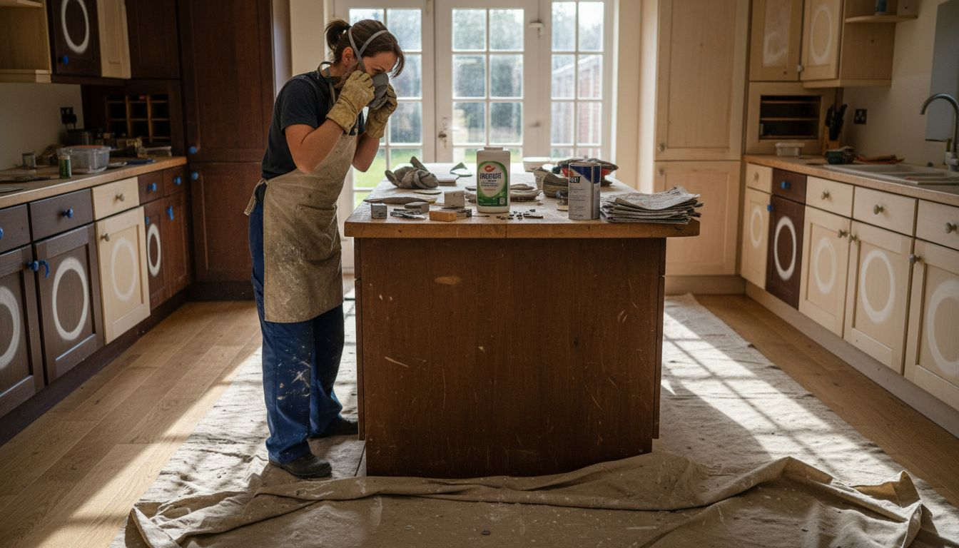 Person preparing cabinets for spray paint