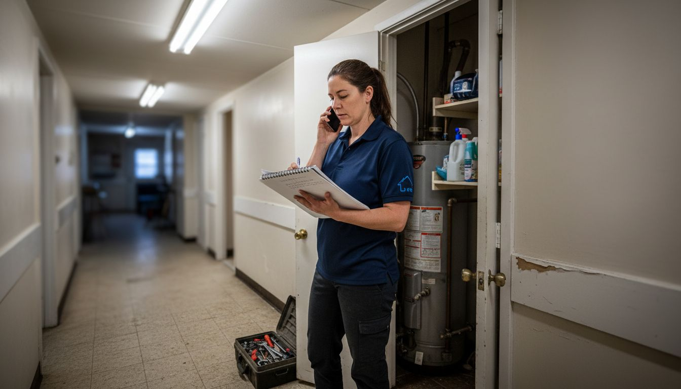 Property manager documenting maintenance repairs
