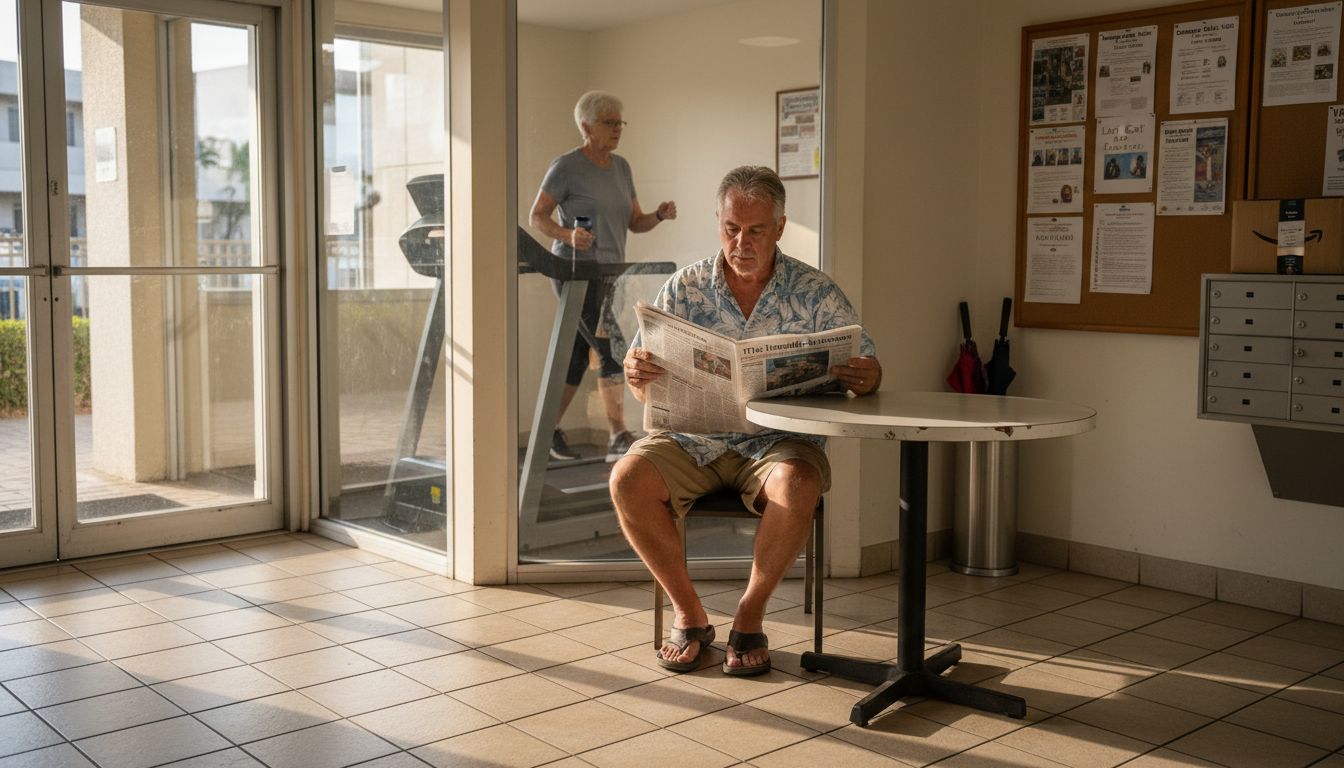 Residents using condo lobby and amenities