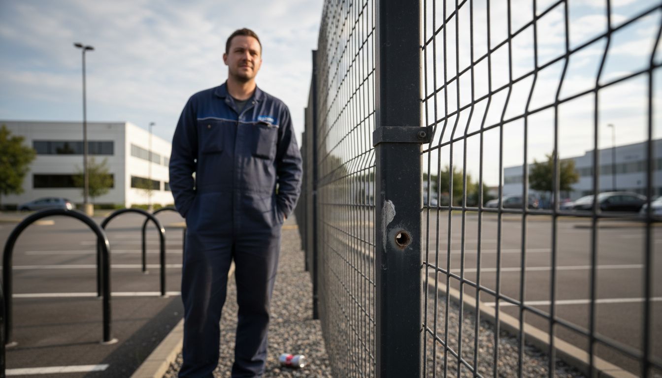 Closeup of welded mesh security fence
