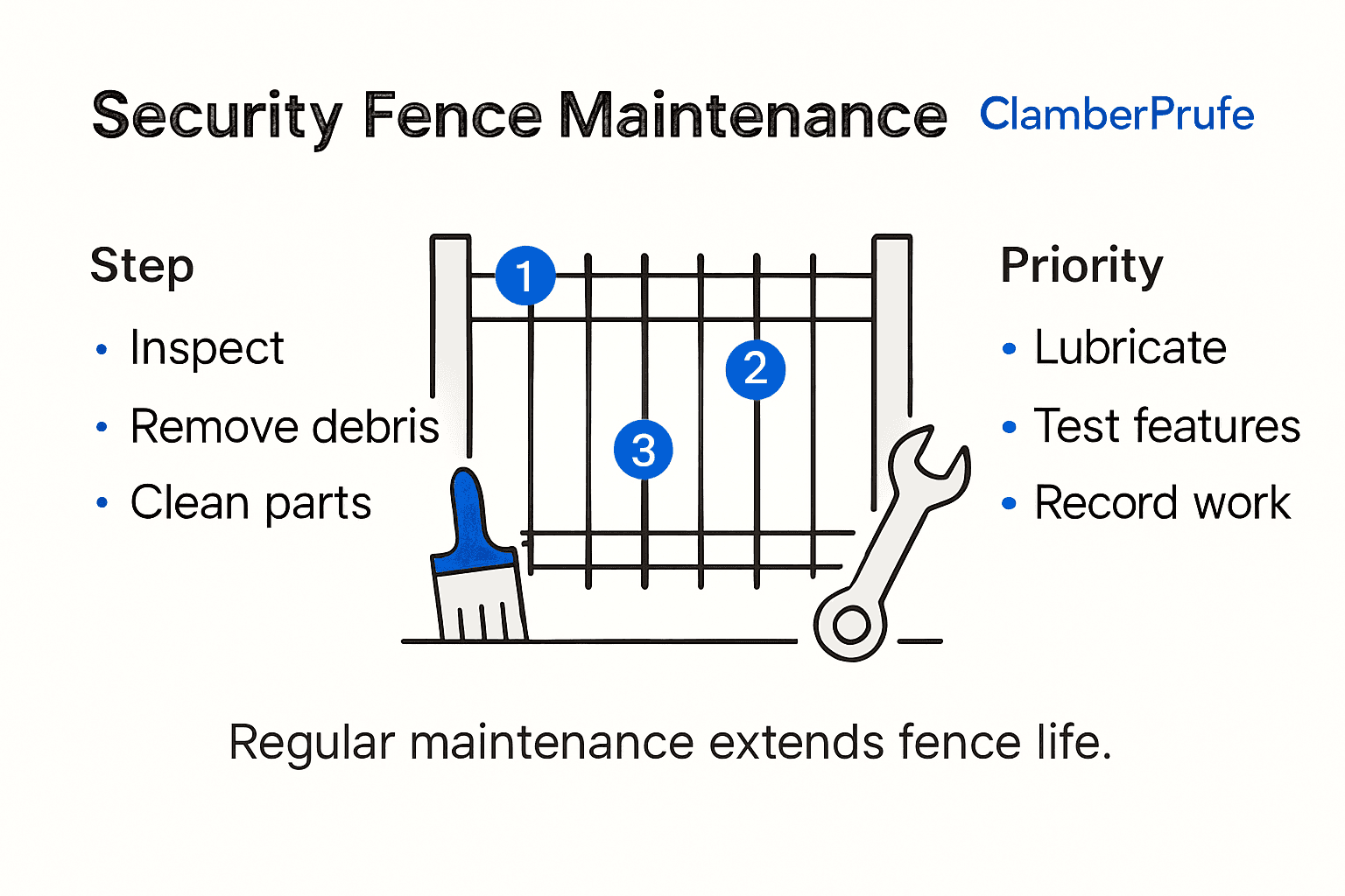 Infographic showing security fence maintenance steps