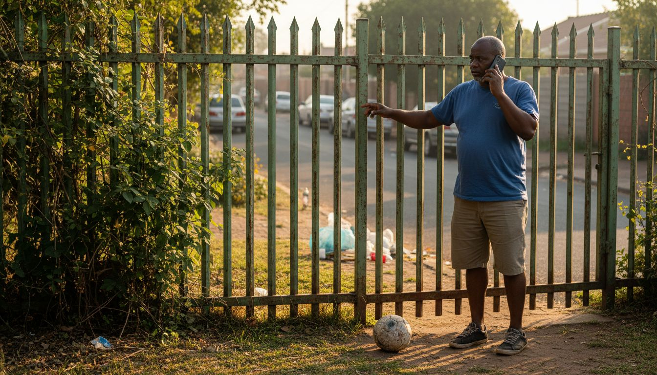 Homeowner checking steel security fence