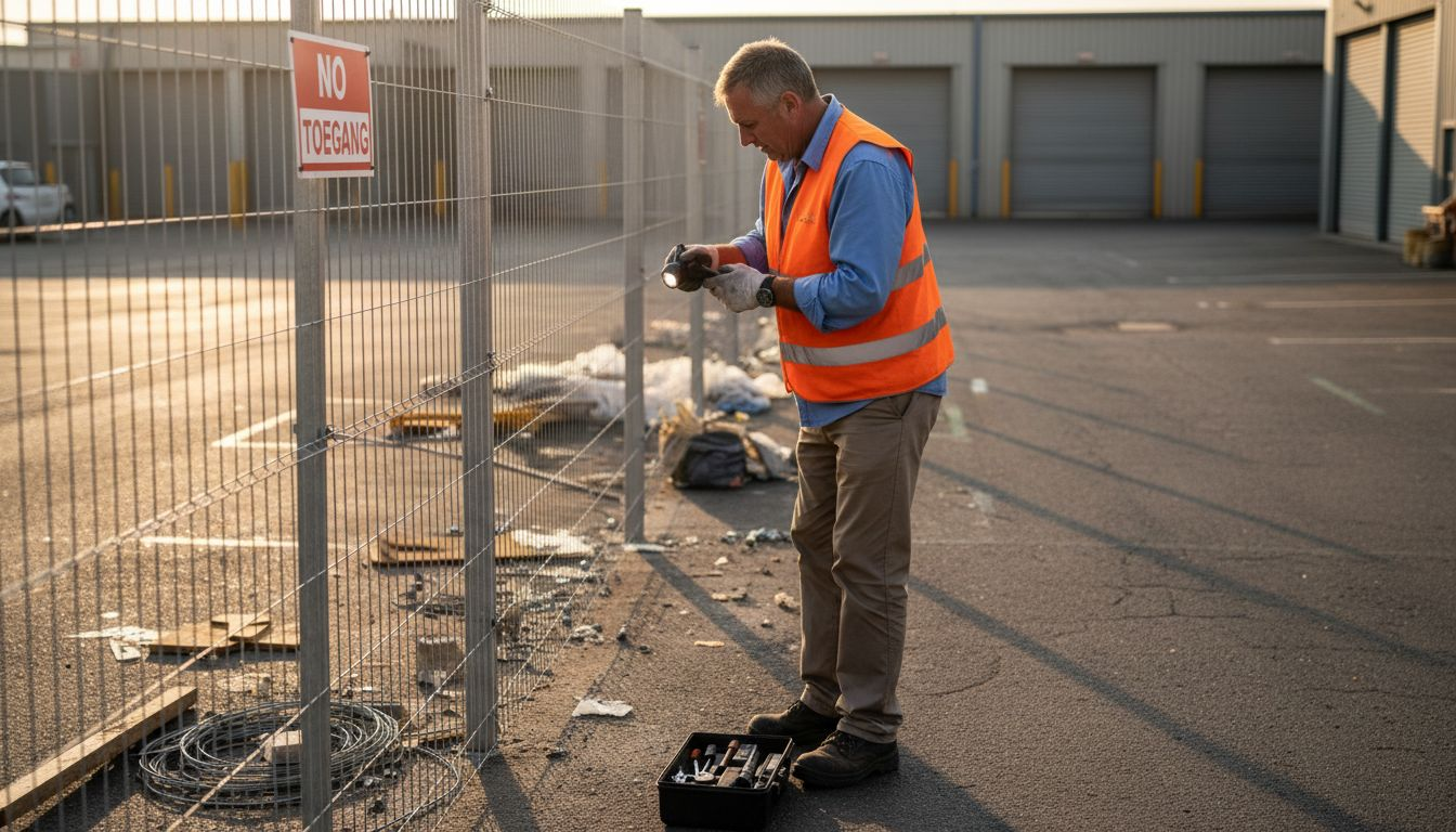 Supervisor checks fence installation details