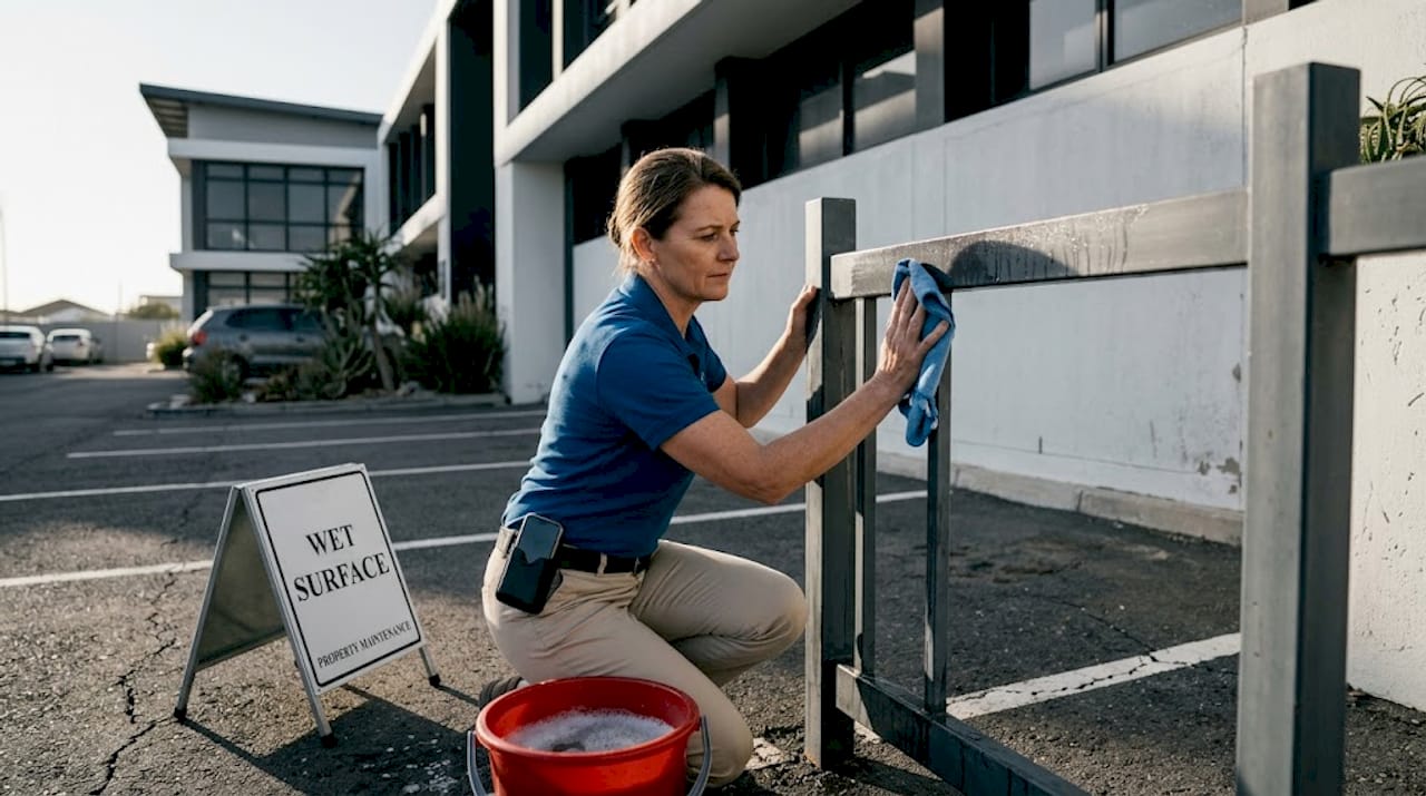 Cleaning a commercial powder coated fence