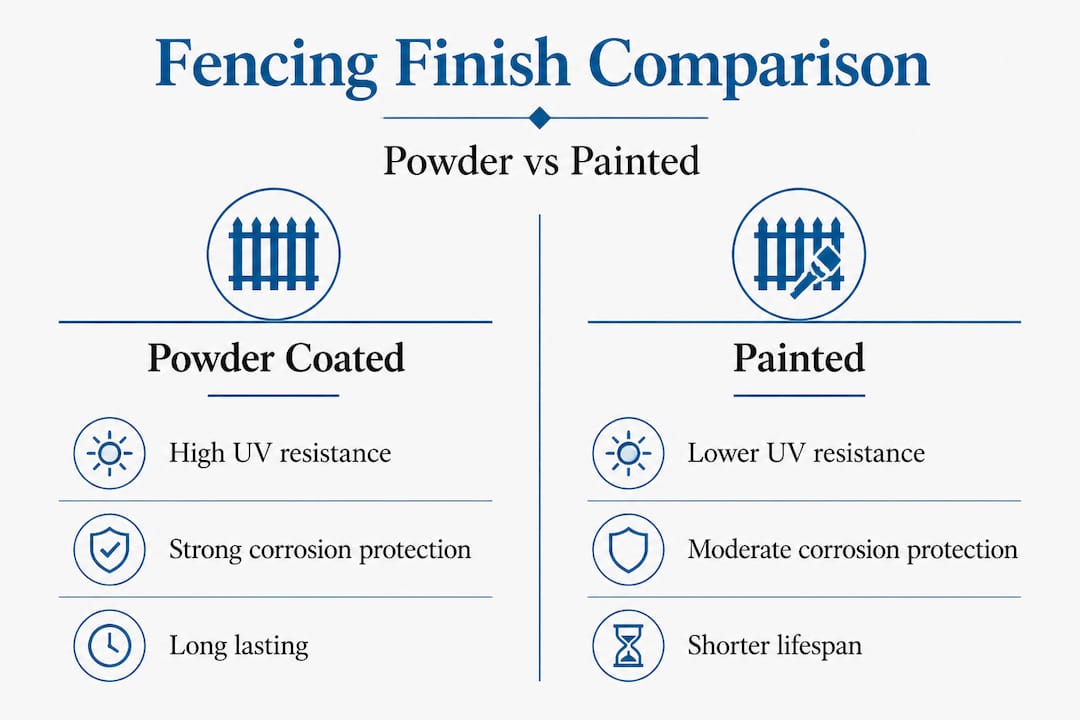 Infographic comparing powder coated and painted fencing
