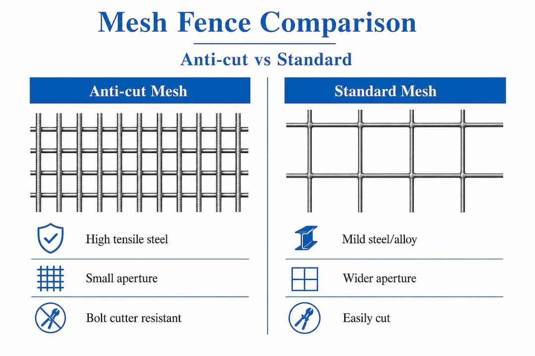 Infographic comparing anti-cut and standard mesh features