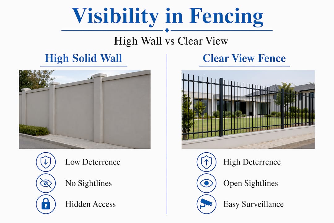 Infographic comparing fencing visibility and crime deterrence