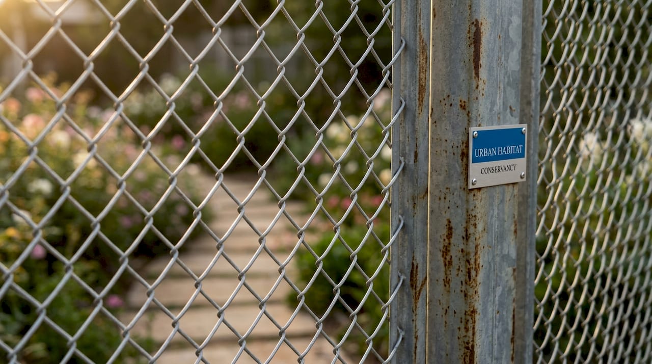 Close-up of galvanized mesh fencing detail