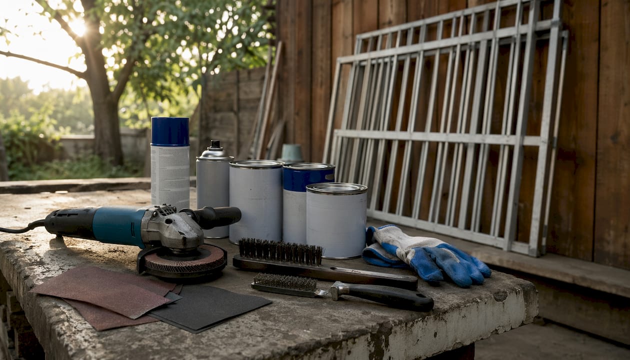 Tools and materials for metal fence maintenance
