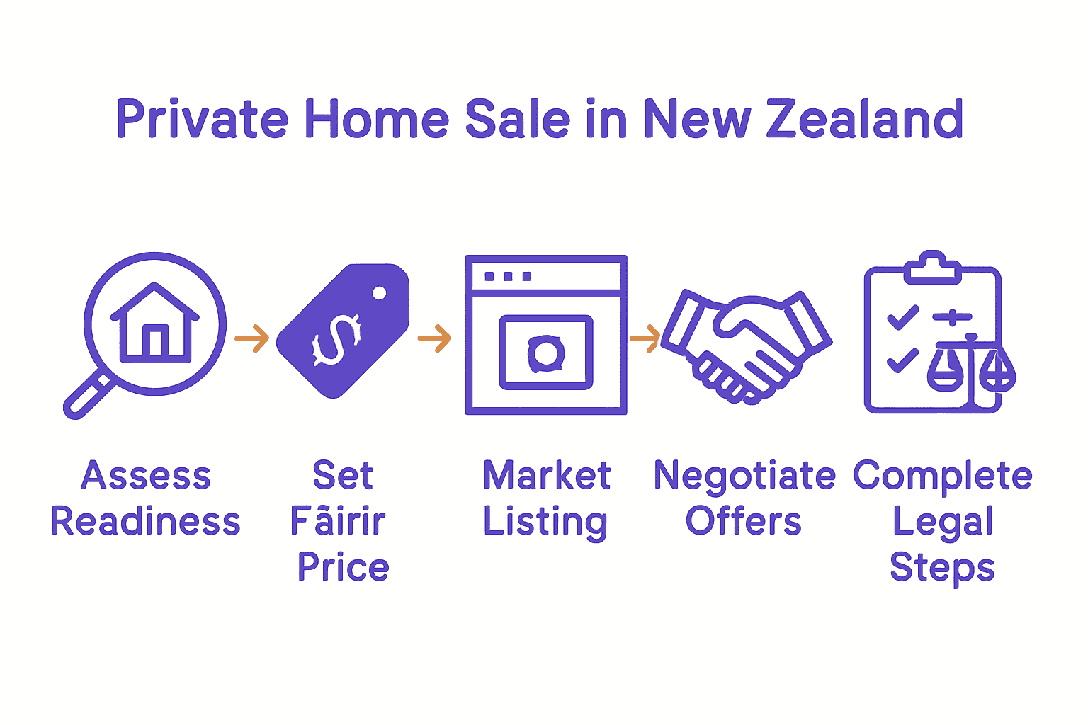 Infographic showing 5 steps of private house sale in NZ
