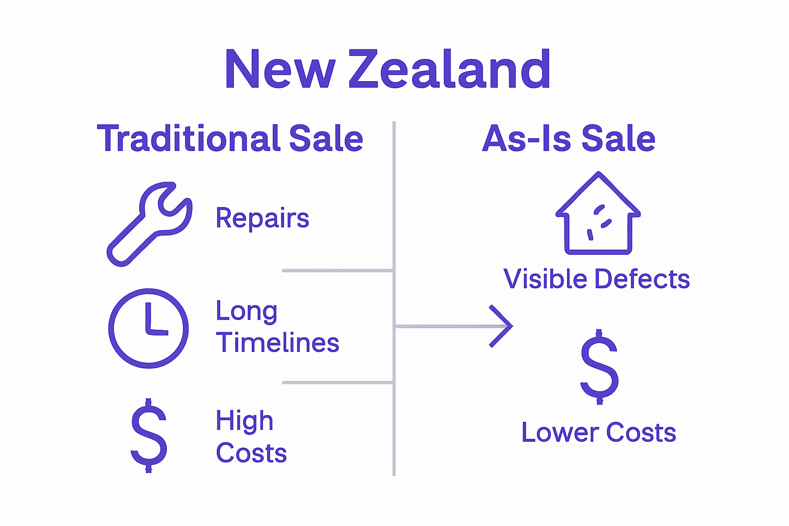 Infographic comparing as-is and traditional property sales methods in New Zealand