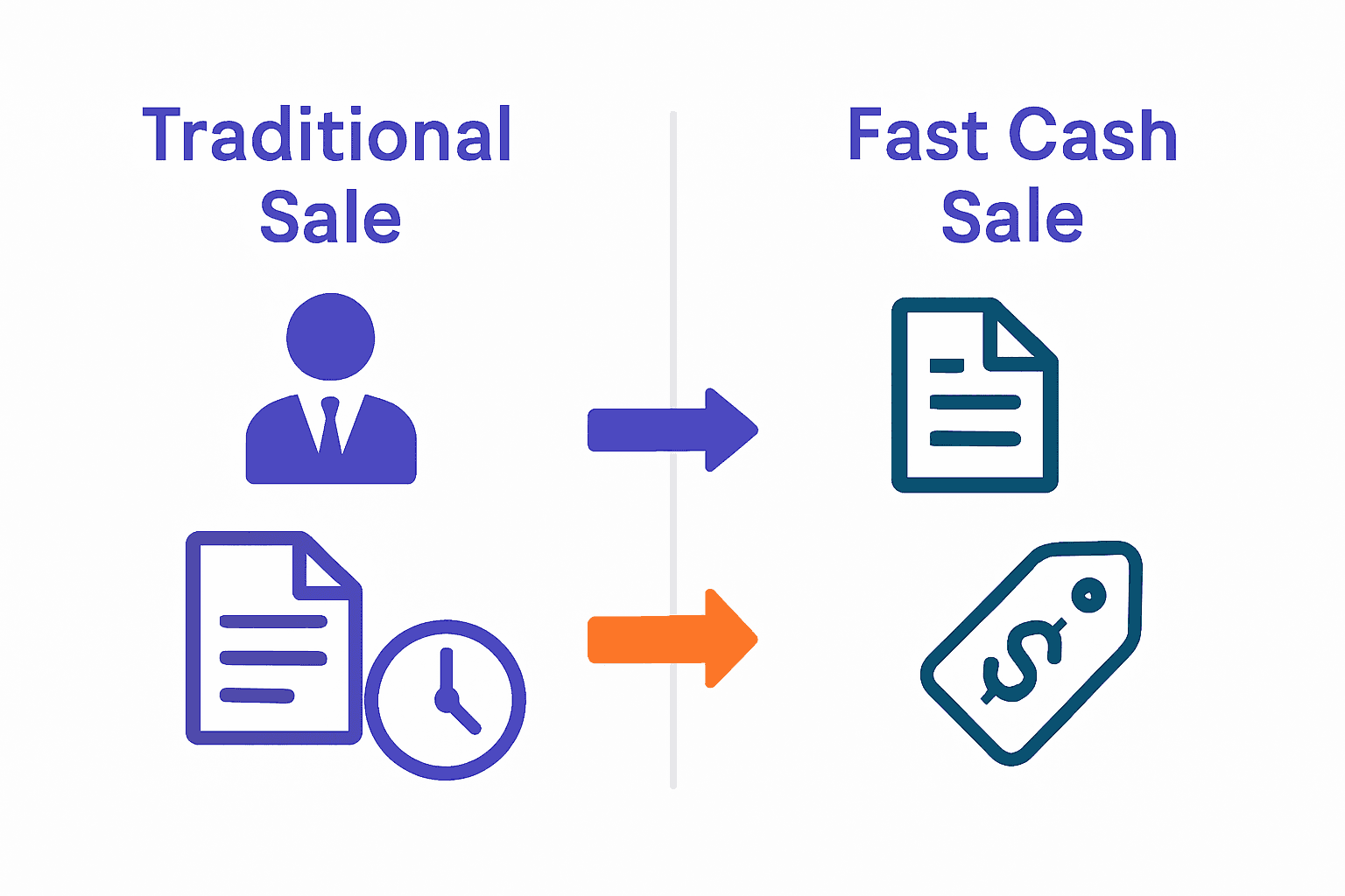 Infographic comparing traditional and fast cash property sale processes in NZ.