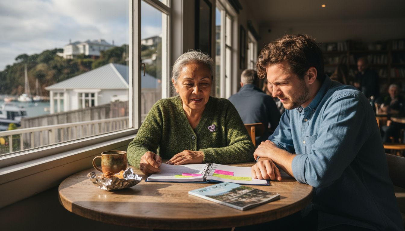Kiwi property investors negotiating in café