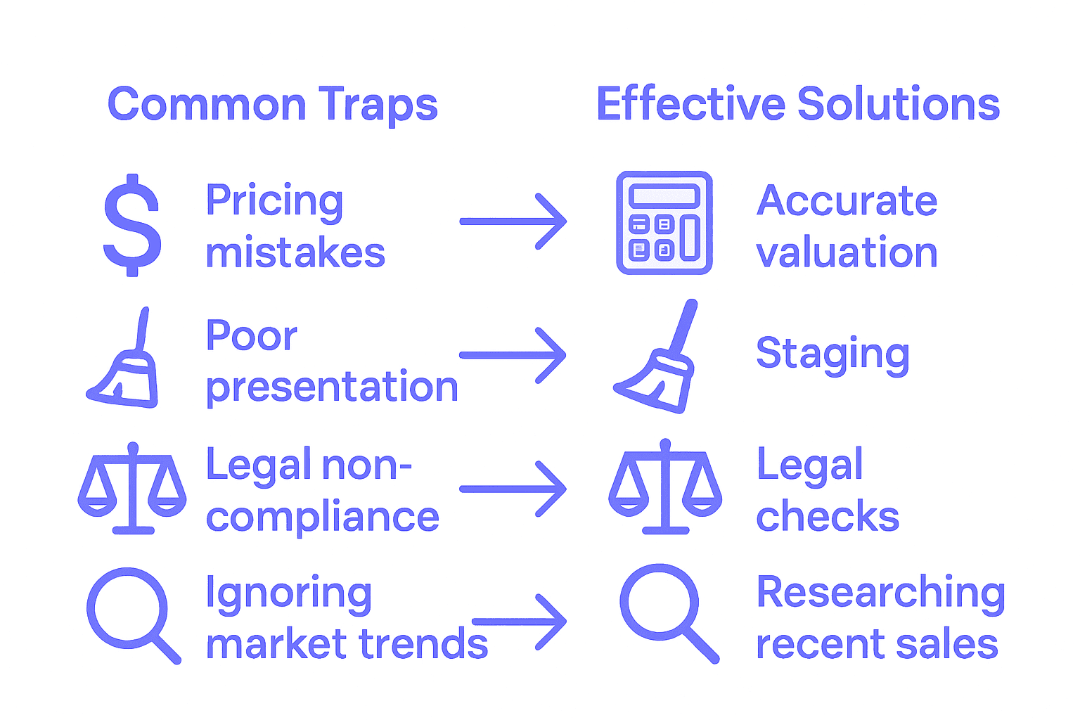 Home selling traps and solutions comparison chart