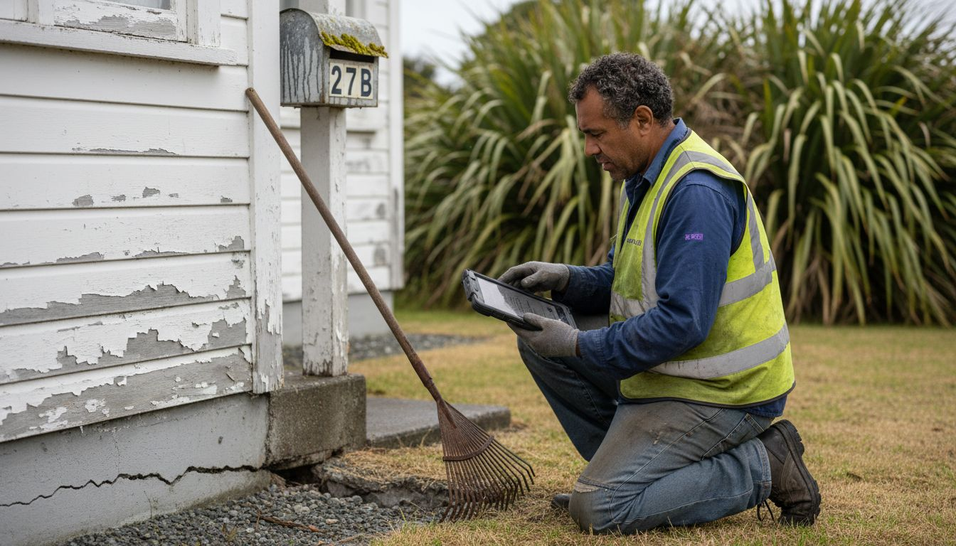 Home inspector evaluating house damage condition