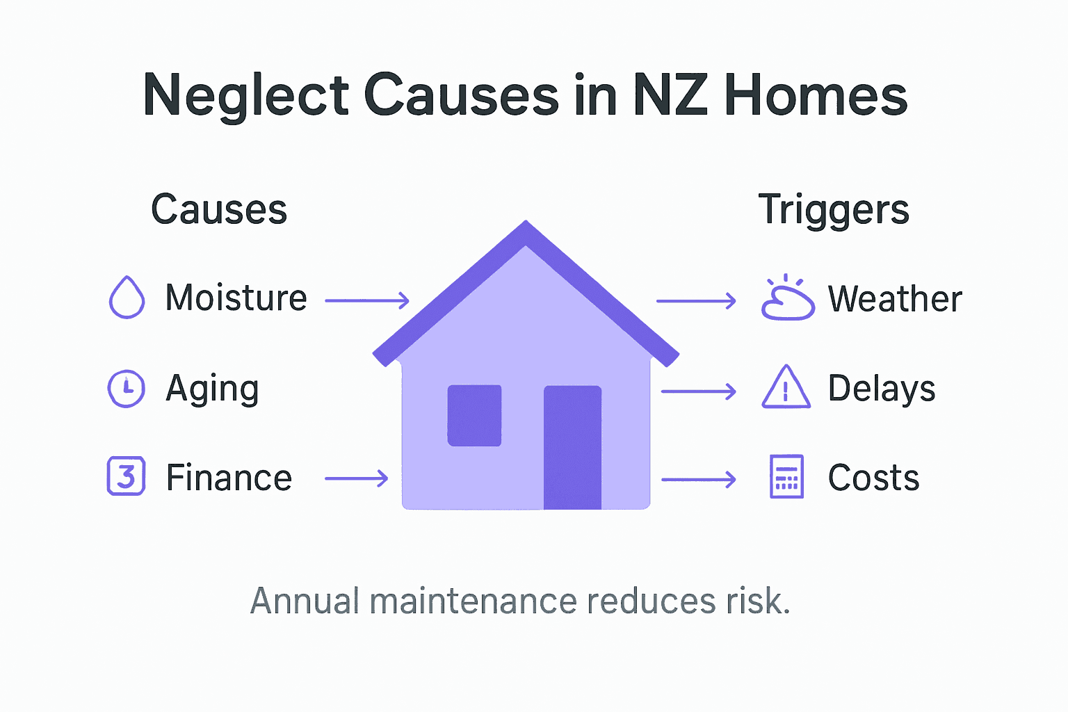 Infographic showing causes and triggers of NZ home neglect