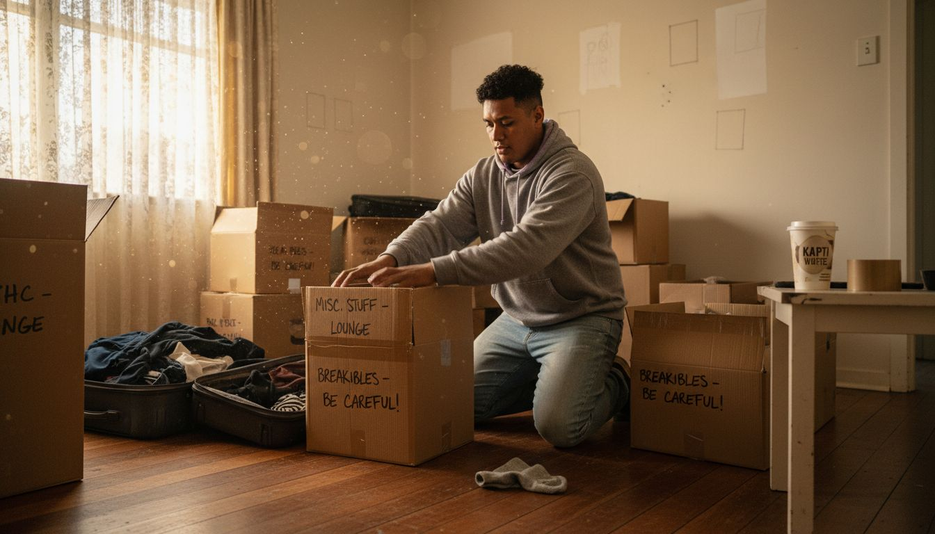 Homeowner packing boxes for urgent sale