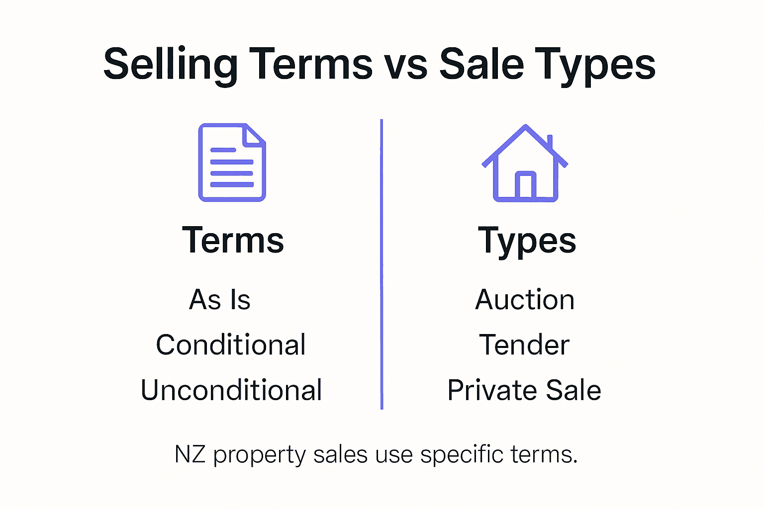 Infographic comparing NZ selling terms and sale types