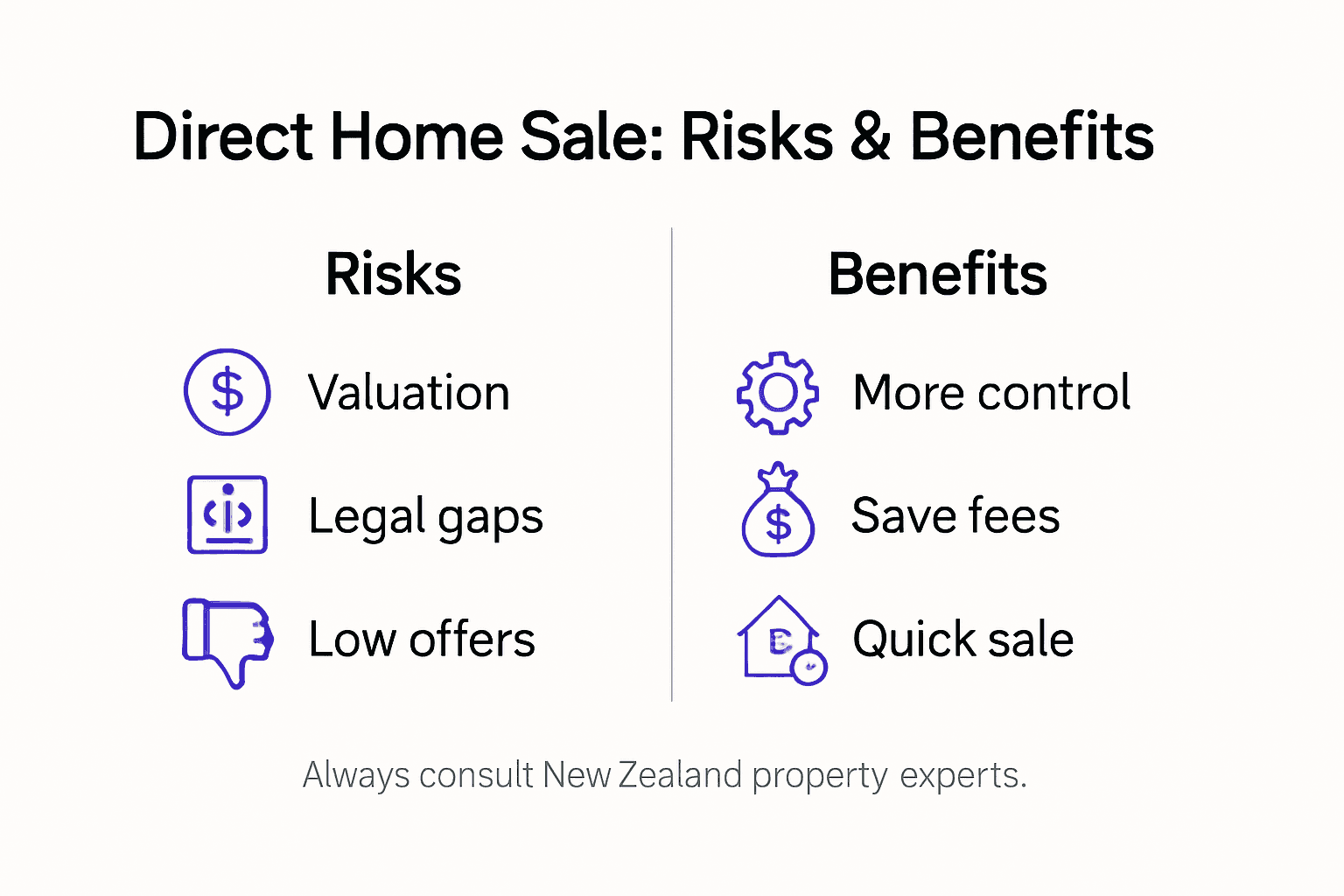 Infographic showing risks and benefits of direct home sale