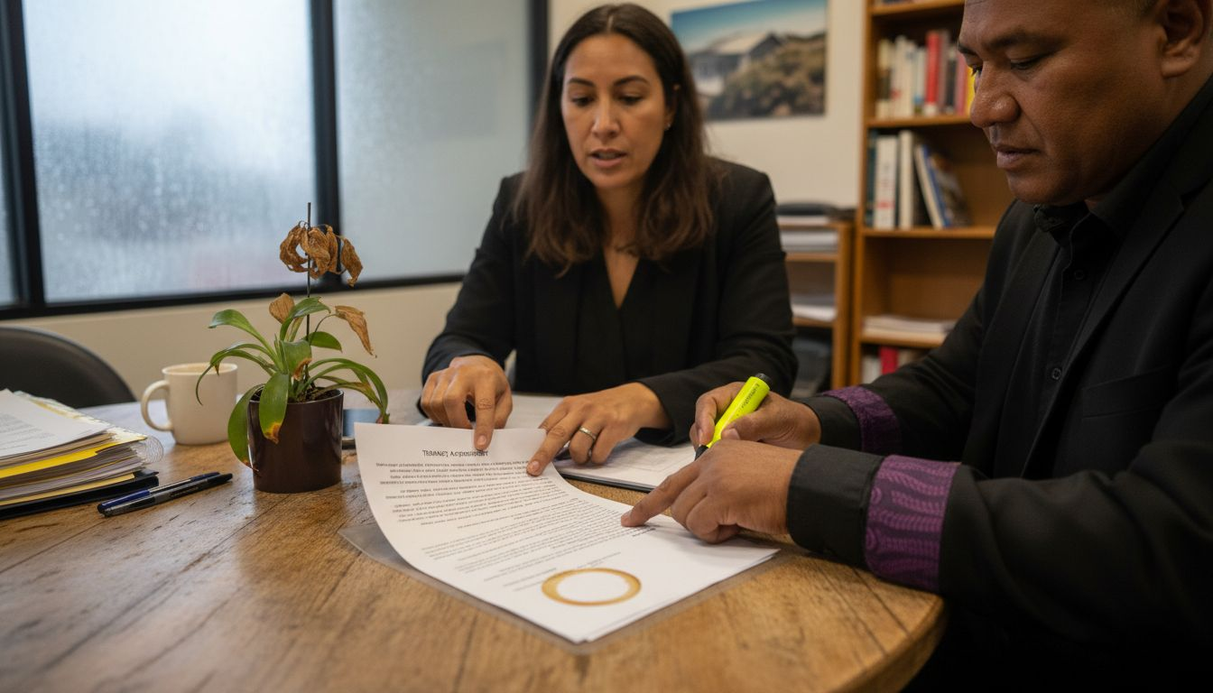 Lawyer and client review tenancy agreement
