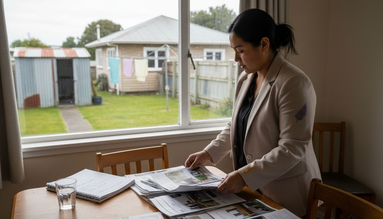 Agent reviewing NZ property types brochures