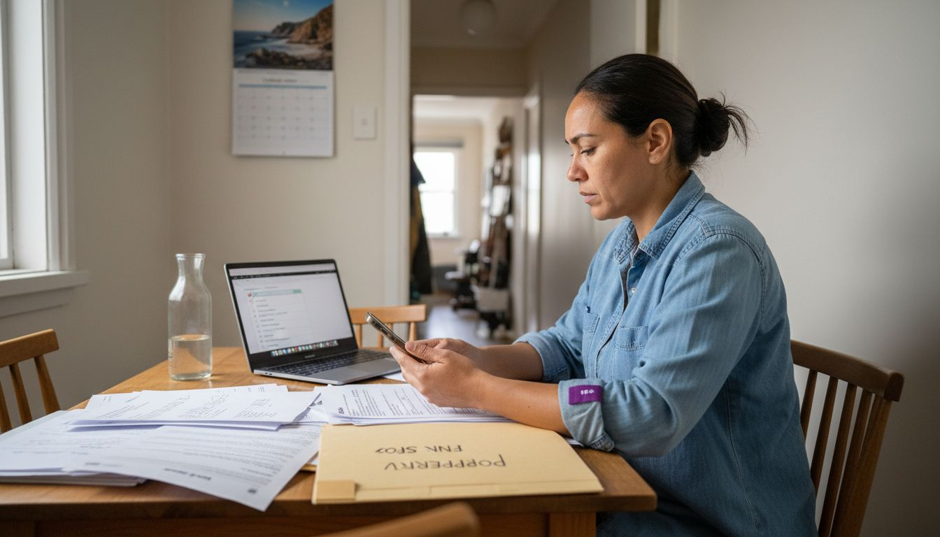 Homeowner digitising property info at kitchen table
