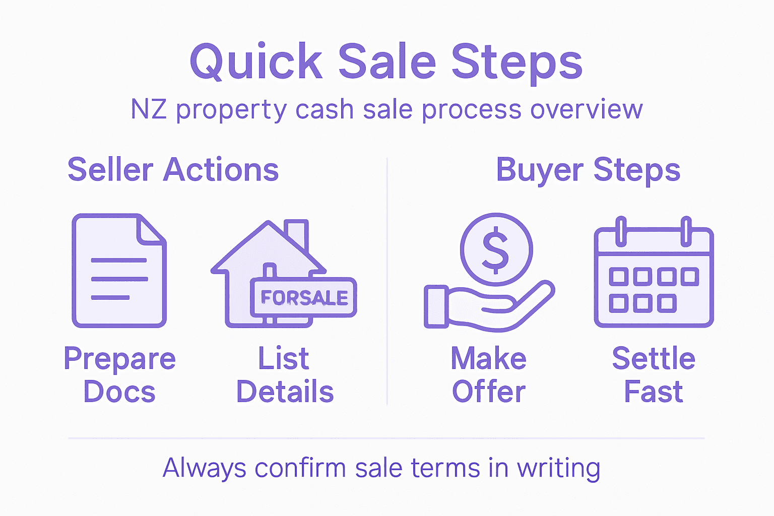 Infographic summarising NZ quick cash sale steps