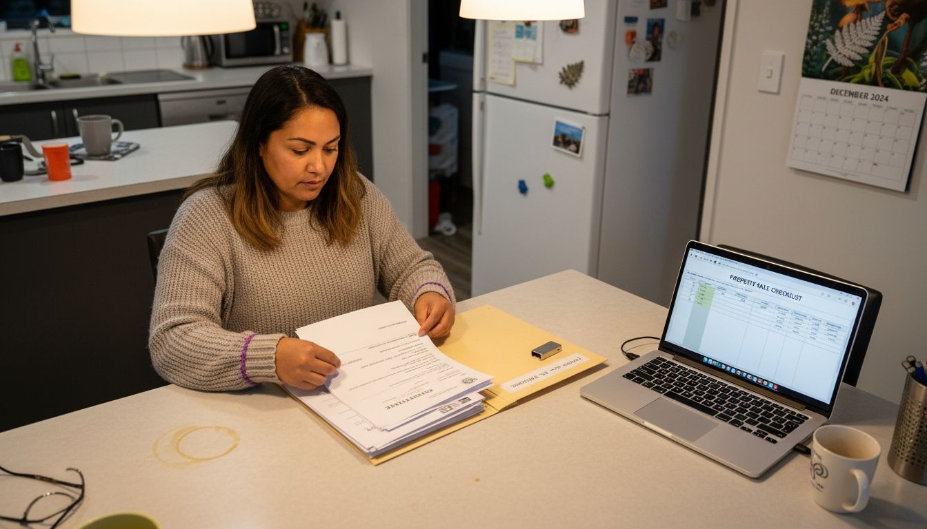 Woman sorting Australian property sale documents