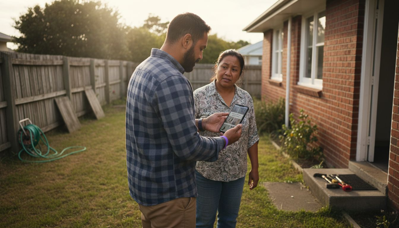 Investor reviews home photos with seller