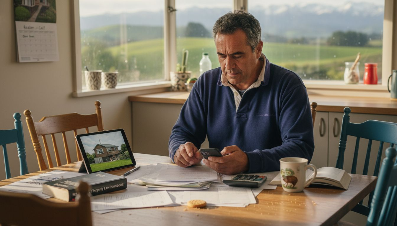 Man reviewing private sale paperwork at home