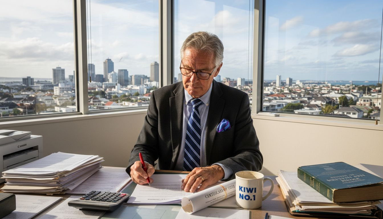 Senior lawyer reviewing property sale papers