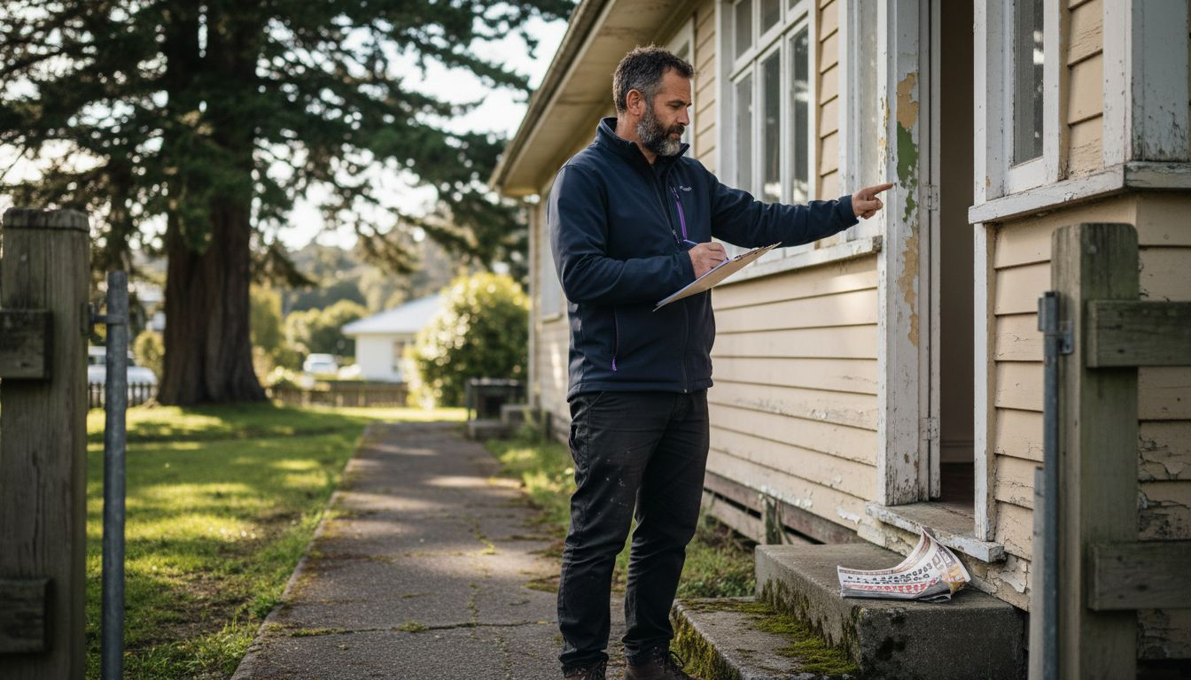 Investor inspecting NZ home exterior