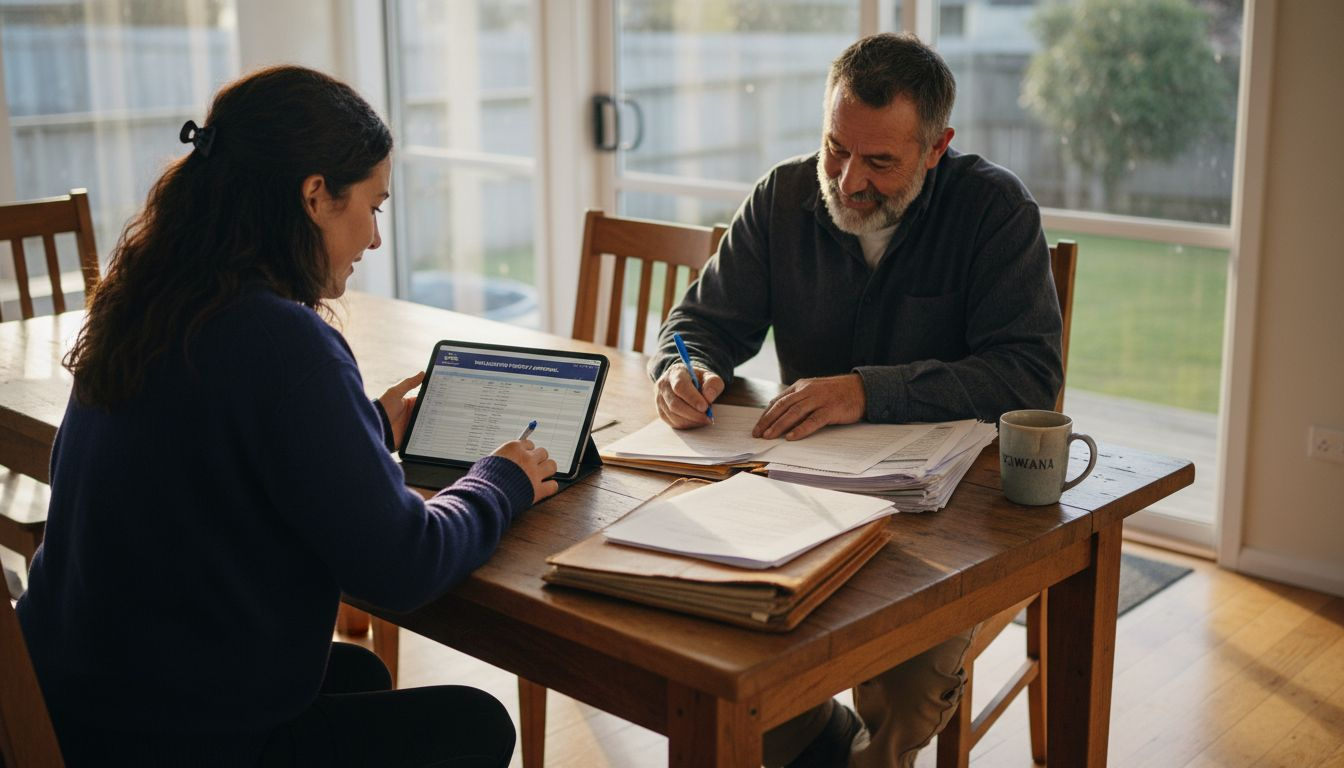 Property buyer and homeowner meeting at table
