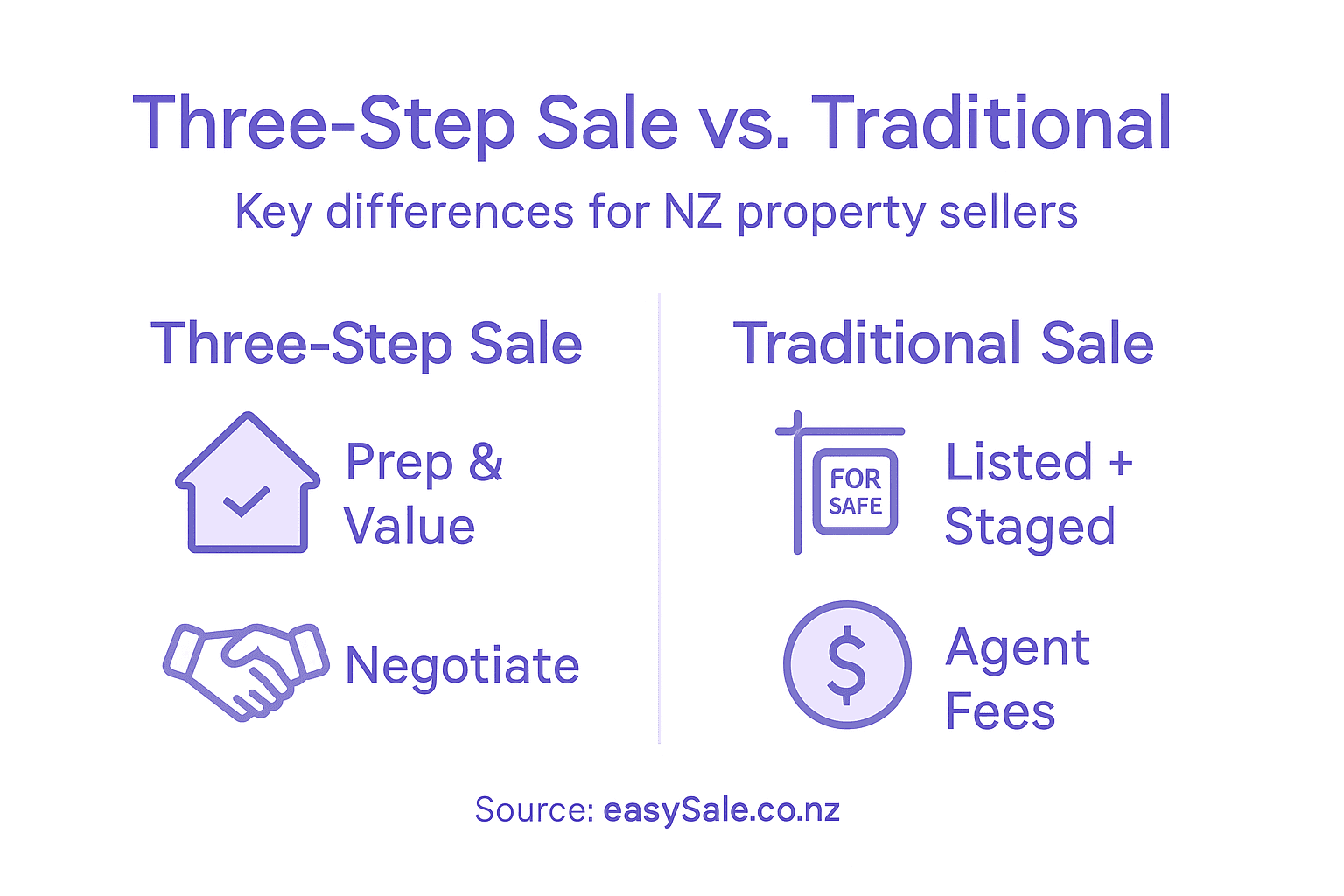 Infographic comparing three-step and traditional property sales