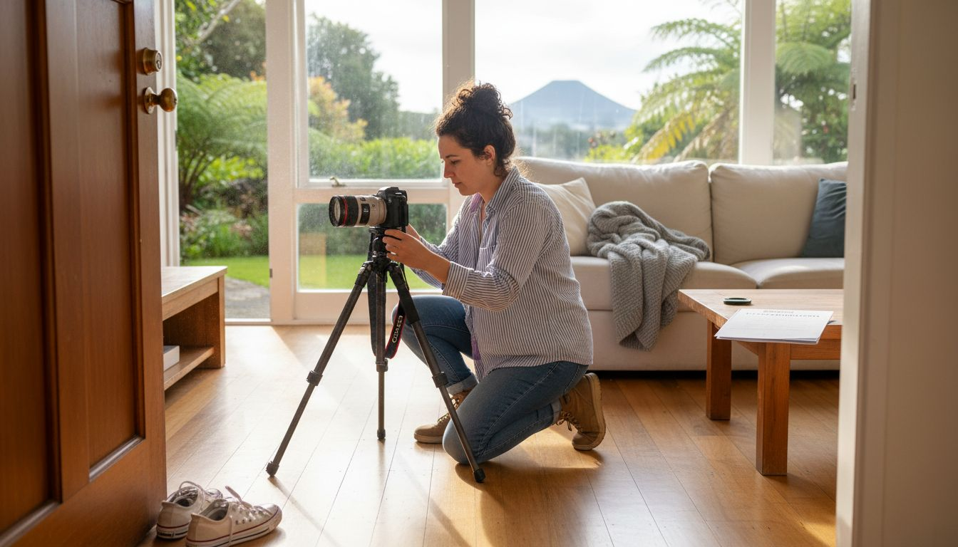 Photographer preparing real estate room shot