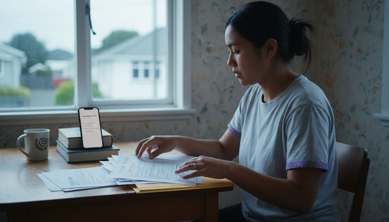 Woman organizing property documents for sale