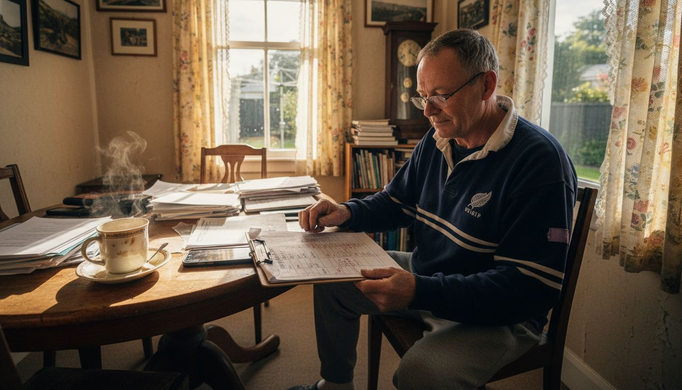Homeowner reviewing house condition checklist indoors
