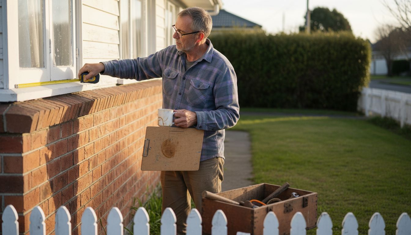 Cash buyer inspects NZ house exterior