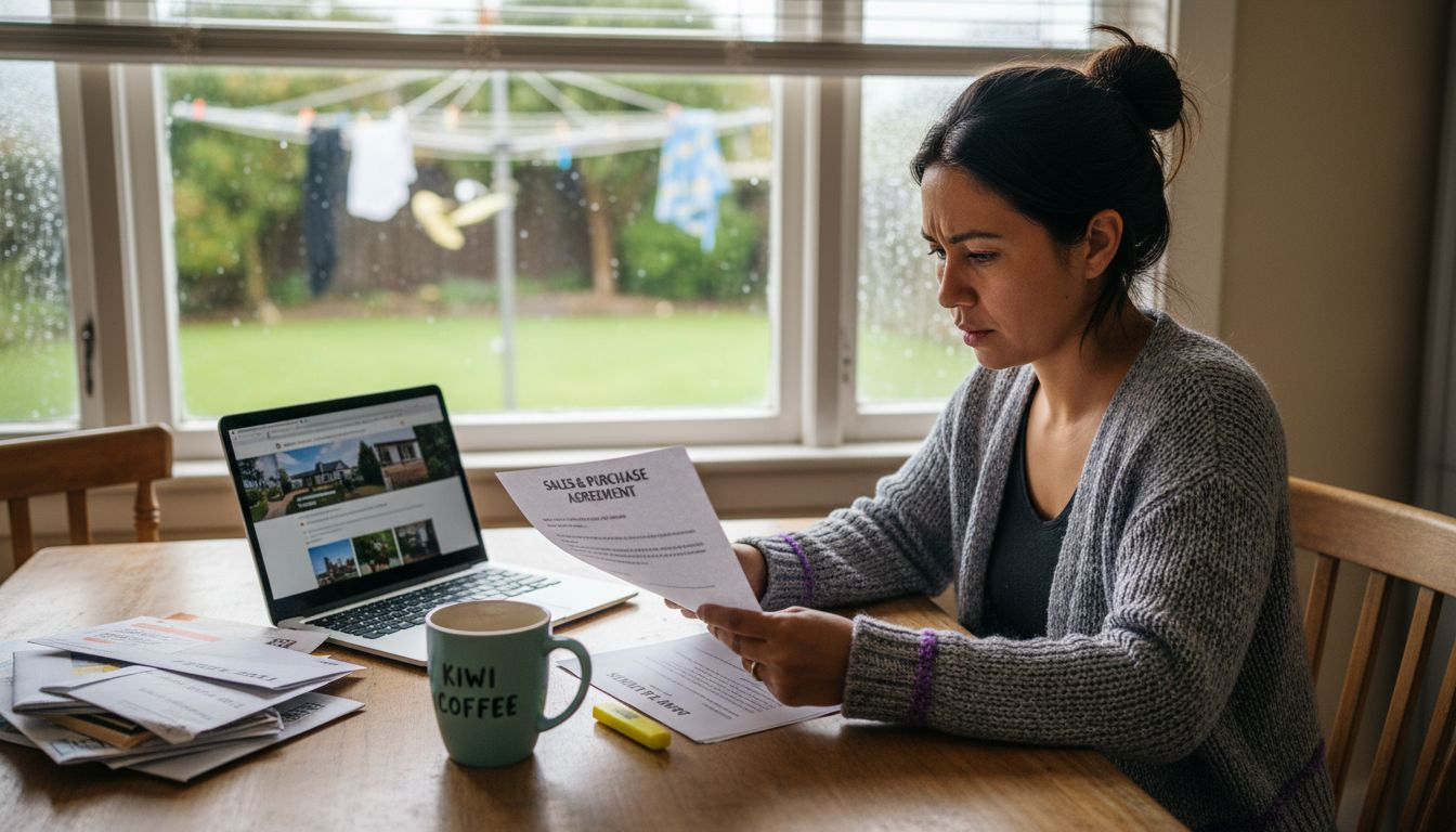 Seller reviewing cash offer contract at kitchen table