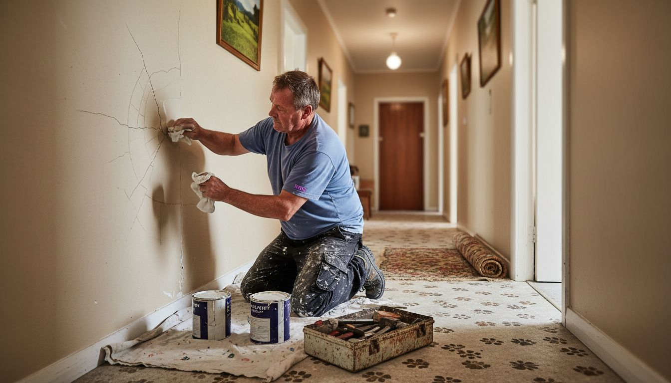 Handyman repairs old hallway before property sale