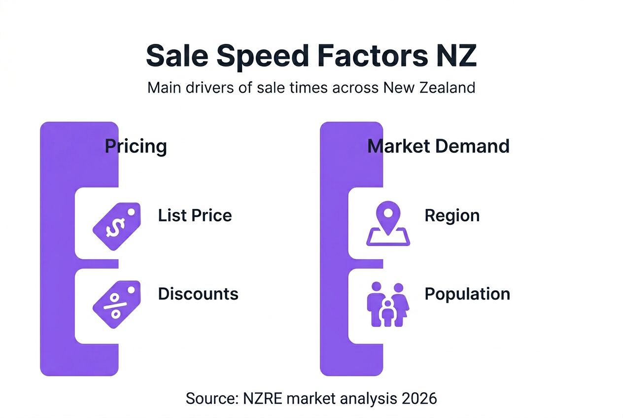 Infographic showing main NZ property sale speed factors