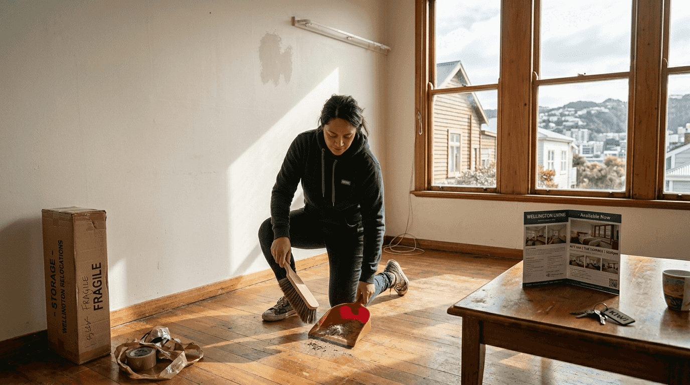 Manager cleaning apartment before property sale