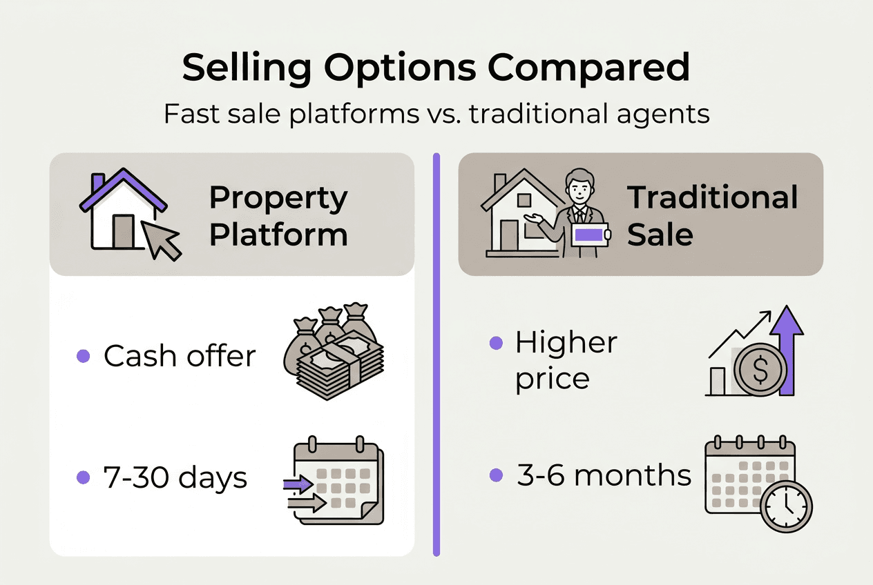 Infographic comparing home sale platforms and agents