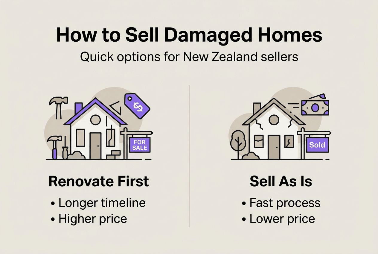 Infographic comparing damaged house sale options