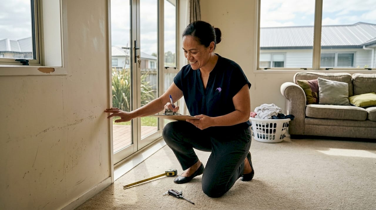 Manager assessing property condition for sale